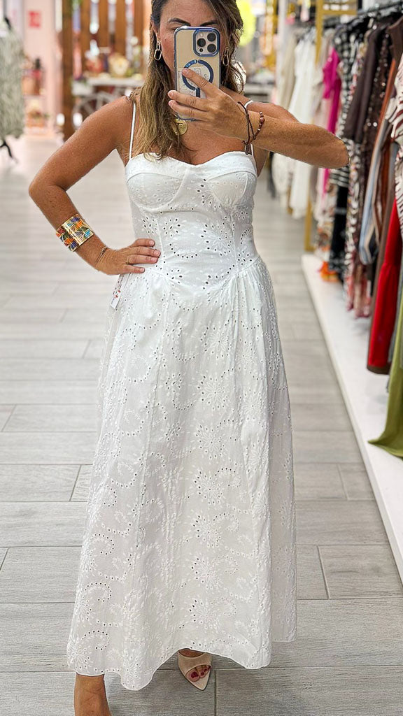 Vestido blanco nido de abeja – Toñi Hernandez Moda