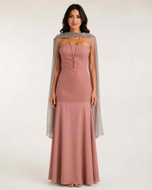 Vestido largo rosa empolvado