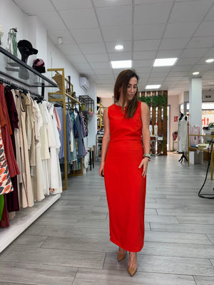 Vestido rojo drapeado
