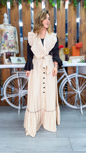 Pañoleta beige lunares