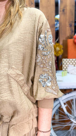Bomber camel lentejuelas