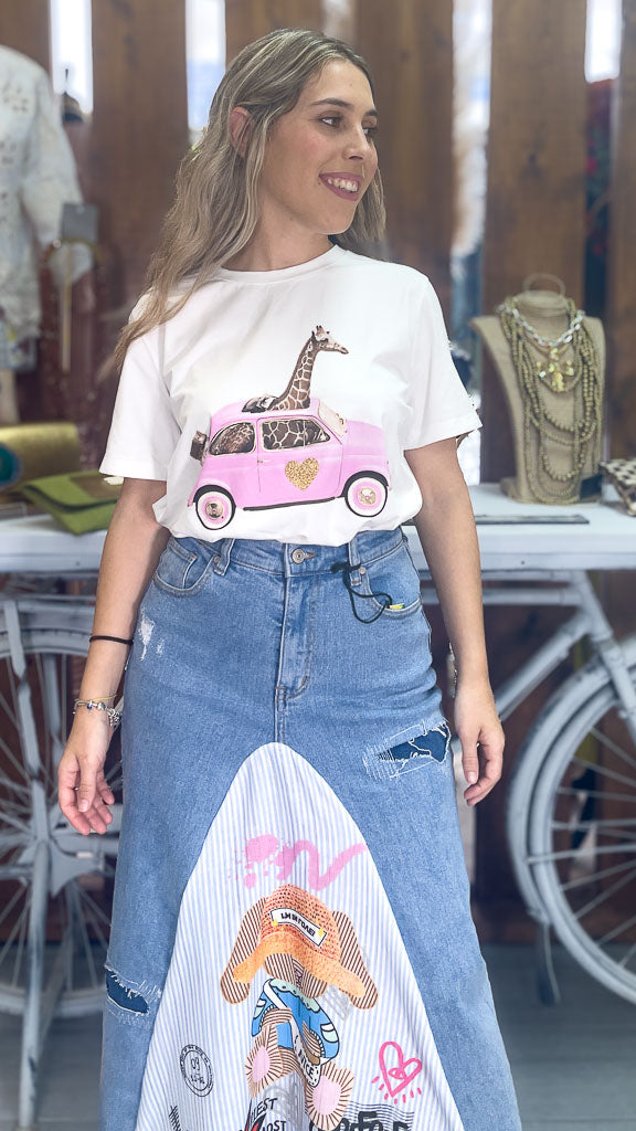 Camiseta jirafa rosa