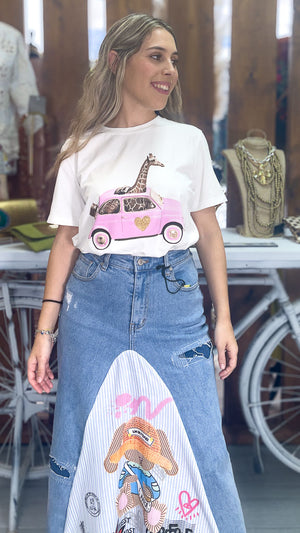 Falda vaquera estampada