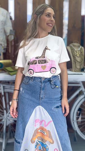Camiseta jirafa rosa