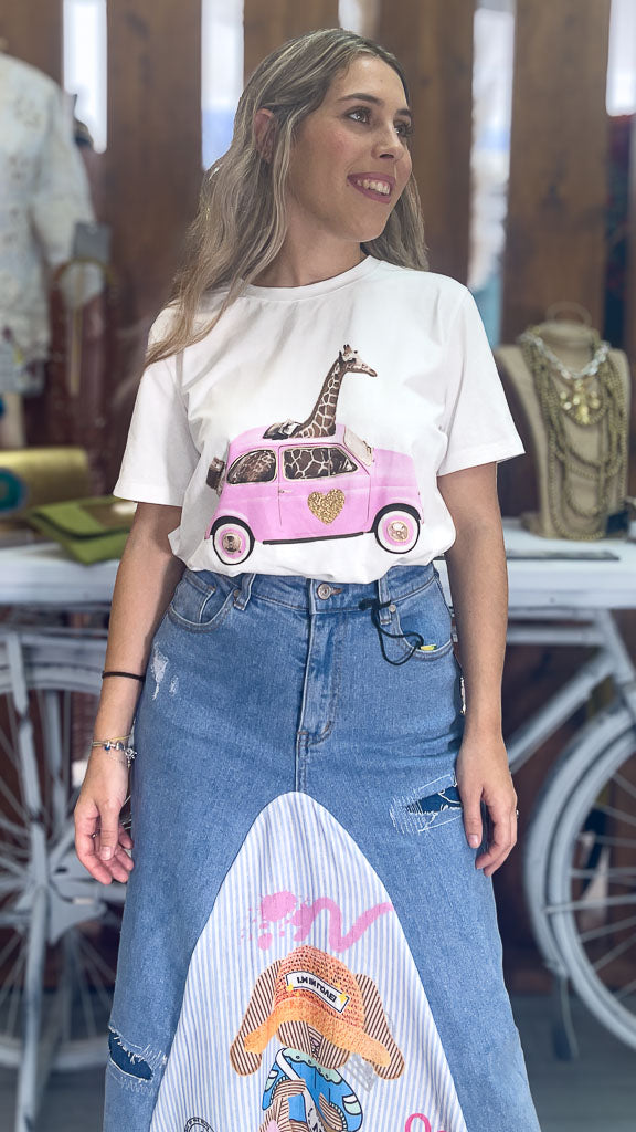 Camiseta jirafa rosa