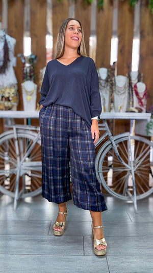 Pantalón bombacho cuadros azul