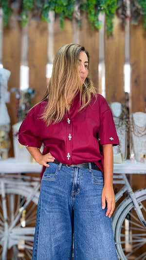 Camisa burdeos manga corta
