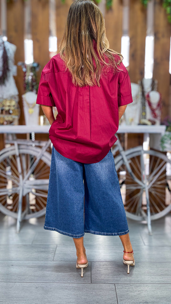 Camisa burdeos manga corta