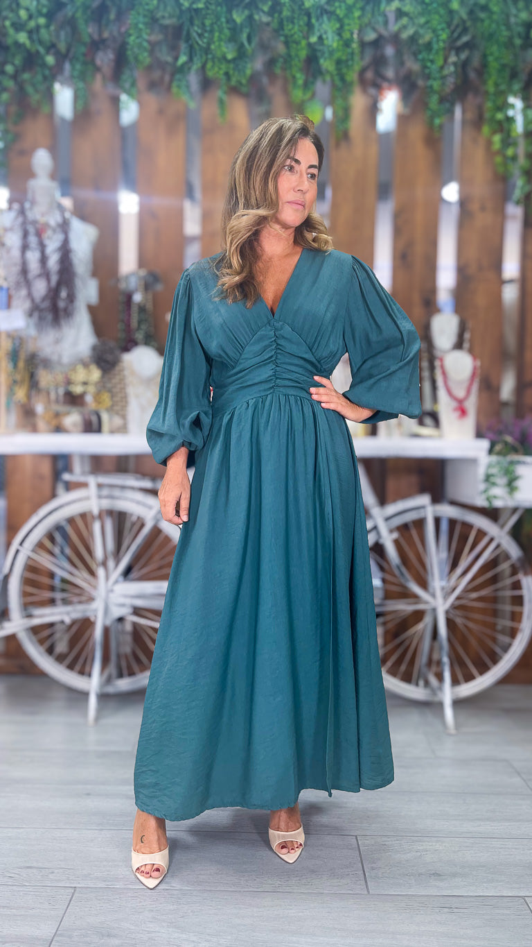 Vestido aguamarina abullonada