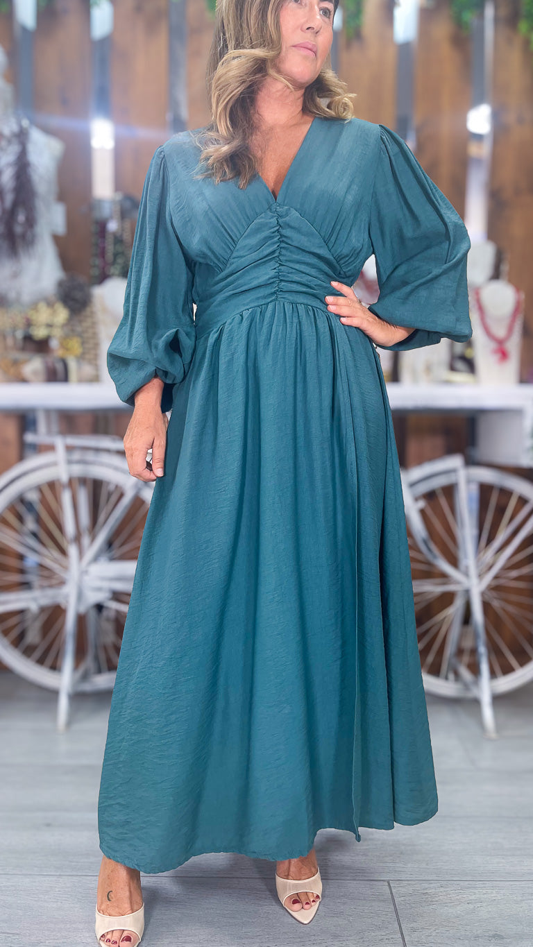 Vestido aguamarina abullonada