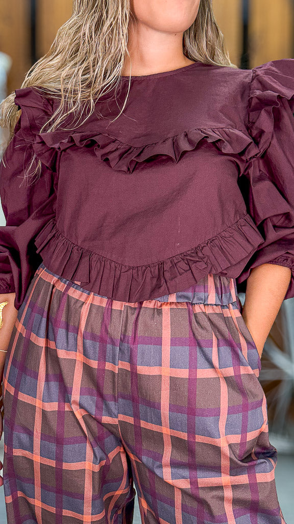 Blusa volantes burdeos
