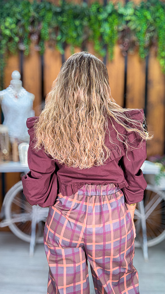 Blusa volantes burdeos