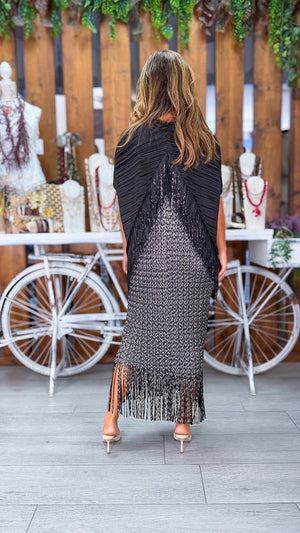 Vestido fuelle negro y plata