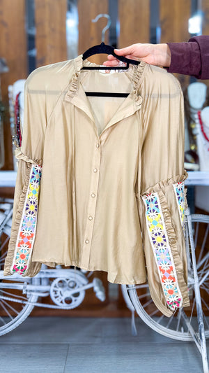 Camisa manga bordada