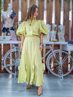 Conjunto falda volante verde