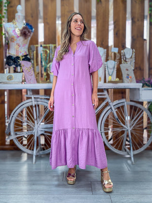 Vestido lila abullonado