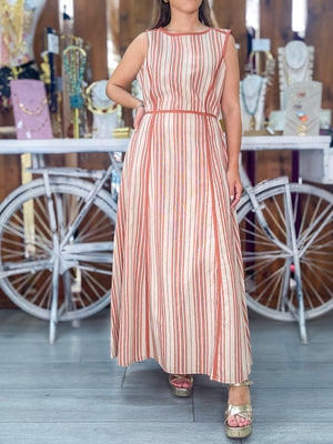 Vestido rayas coral