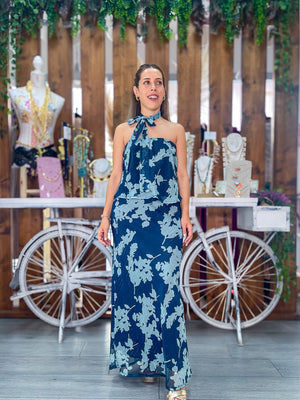 Conjunto gasa azul flor