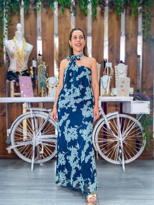 Conjunto gasa azul flor