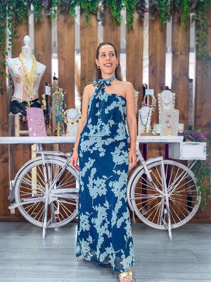 Conjunto gasa azul flor