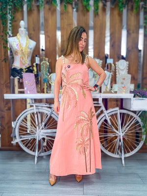 Vestido coral palmeras
