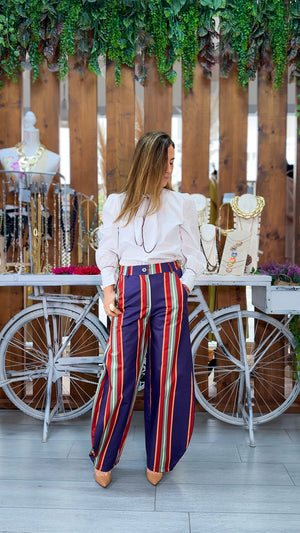 Pantalon rayas pierna ancha