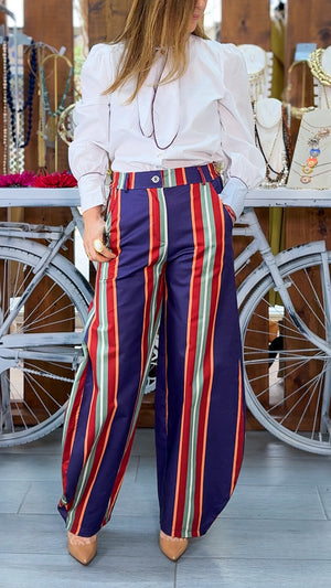 Pantalon rayas pierna ancha