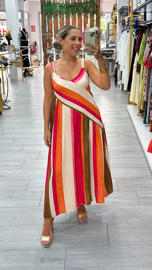 Vestido multicolor beige naranja