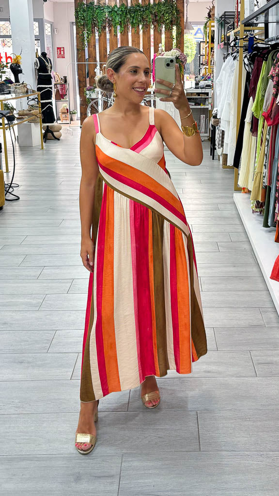 Vestido multicolor beige naranja