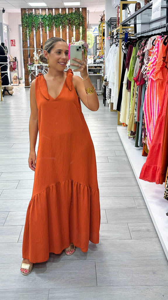 Vestido largo tirante nudo