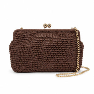 Bolso de rafia marrón con cadena dorada