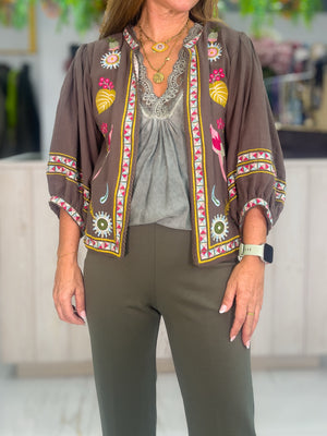 Chaqueta Bordada Pájaros - color marrón, vista frontal