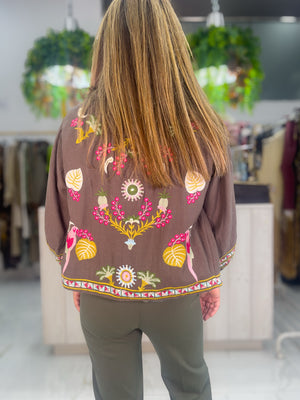 Chaqueta Bordada Pájaros - color marrón, vista trasera