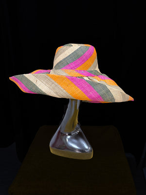 Pamela de rafia fucsia, naranja y verde