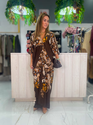 Vestido Caftán Floral - marrón vista frontal