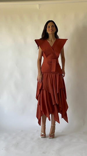 Vestido Clarissa teja de invitada para eventos