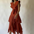 Cargar imagen en el visor de la galería, Vestido Clarissa teja con falda de volantes asimétricos

