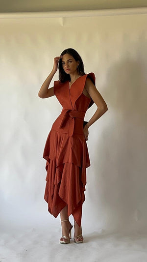 Vestido Clarissa teja para invitada de boda o evento