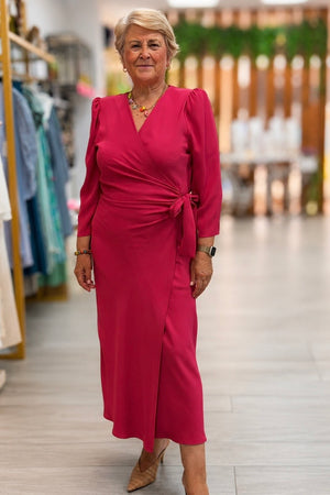 Vestido cruzado crep fucsia para eventos