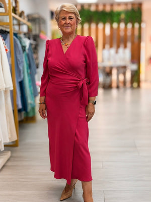 Vestido cruzado crep fucsia para eventos