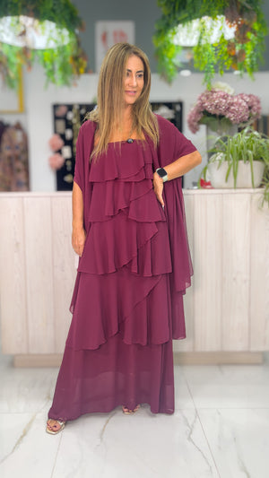 Vestido Volantes Capas buganvilla - vista frontal