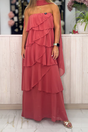 Vestido Volantes Capas rosa - vista frontal