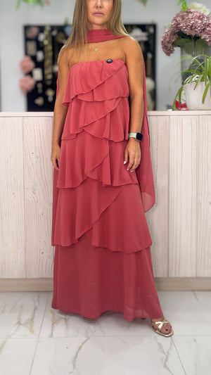 Vestido Volantes Capas rosa - vista frontal