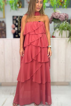 Vestido Volantes Capas rosa - vista completa