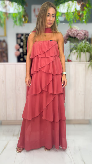 Vestido Volantes Capas rosa - vista completa